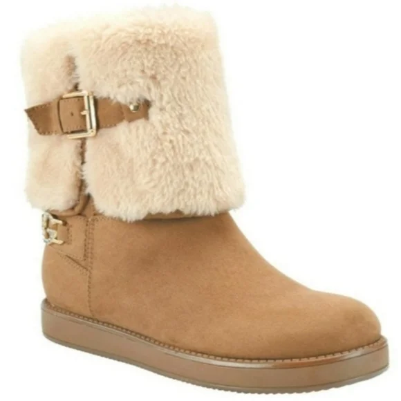 GBG Los Angeles Aleya Faux Fur Winter Boots Honey Glaze 6 - Picture 1 of 4